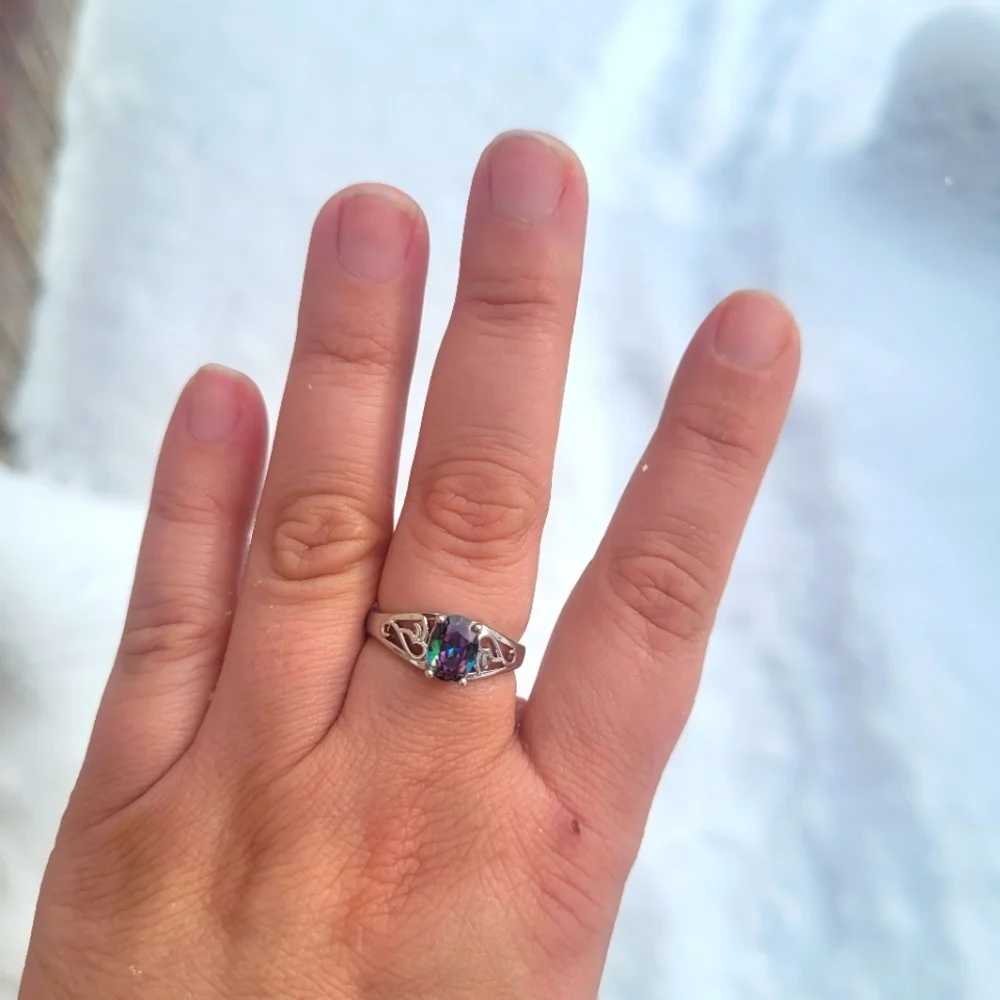 Oval Shaped Rainbow Gemstone Fashion Ring & Decorative Band - Picture 7 of 7